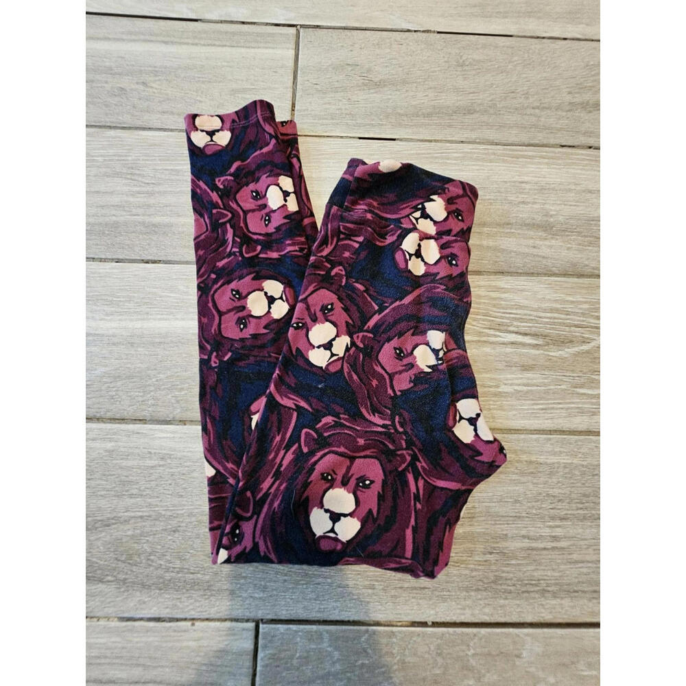 Lularoe Tween Leggings Purple Lion Print Soft Stretch Animal Graphic